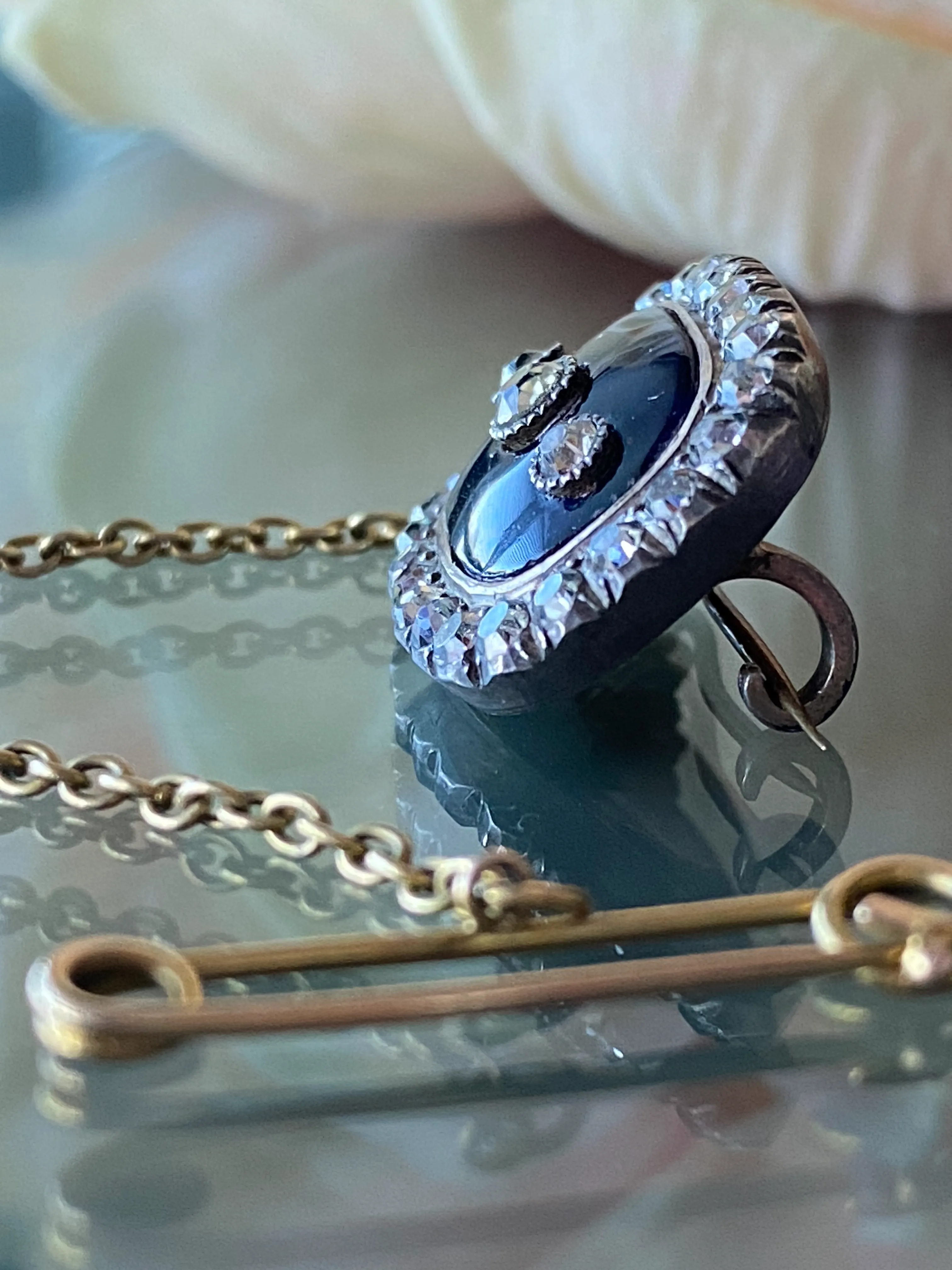 Late Georgian Early Victorian Bristol Blue Glass Brooch w/ Paste Stones
