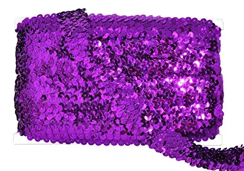 Mandala Crafts Elastic Sequin, Flat Glitter Stretch Bling Paillette Fabric Ribbon, Metallic Appliqu Trim Lace for Dress Embellish, Headband