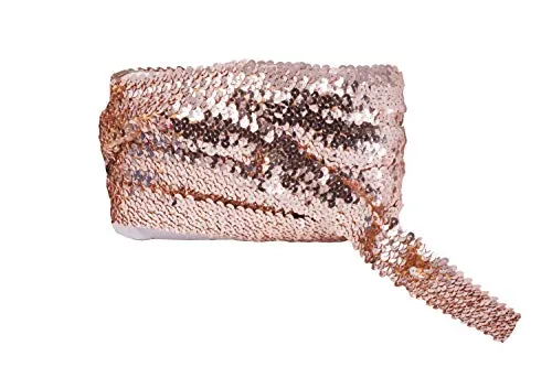 Mandala Crafts Elastic Sequin, Flat Glitter Stretch Bling Paillette Fabric Ribbon, Metallic Appliqu Trim Lace for Dress Embellish, Headband