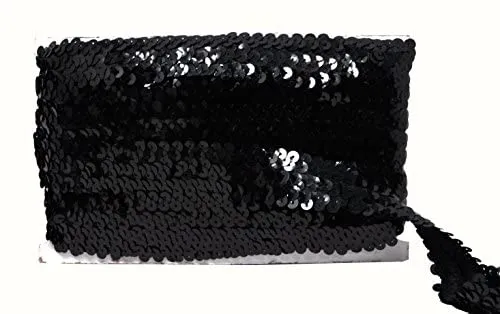 Mandala Crafts Elastic Sequin, Flat Glitter Stretch Bling Paillette Fabric Ribbon, Metallic Appliqu Trim Lace for Dress Embellish, Headband