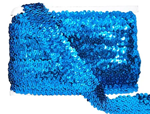 Mandala Crafts Elastic Sequin, Flat Glitter Stretch Bling Paillette Fabric Ribbon, Metallic Appliqu Trim Lace for Dress Embellish, Headband