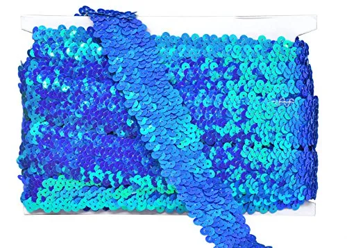 Mandala Crafts Elastic Sequin, Flat Glitter Stretch Bling Paillette Fabric Ribbon, Metallic Appliqu Trim Lace for Dress Embellish, Headband