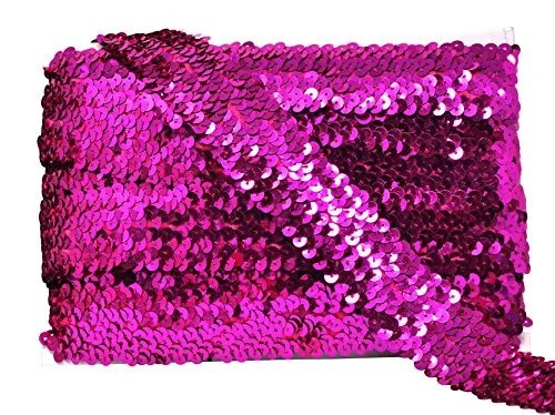 Mandala Crafts Elastic Sequin, Flat Glitter Stretch Bling Paillette Fabric Ribbon, Metallic Appliqu Trim Lace for Dress Embellish, Headband