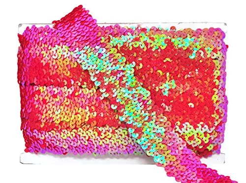 Mandala Crafts Elastic Sequin, Flat Glitter Stretch Bling Paillette Fabric Ribbon, Metallic Appliqu Trim Lace for Dress Embellish, Headband