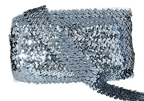 Mandala Crafts Elastic Sequin, Flat Glitter Stretch Bling Paillette Fabric Ribbon, Metallic Appliqu Trim Lace for Dress Embellish, Headband