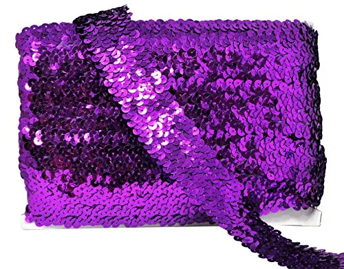 Mandala Crafts Elastic Sequin, Flat Glitter Stretch Bling Paillette Fabric Ribbon, Metallic Appliqu Trim Lace for Dress Embellish, Headband