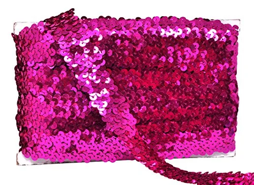 Mandala Crafts Elastic Sequin, Flat Glitter Stretch Bling Paillette Fabric Ribbon, Metallic Appliqu Trim Lace for Dress Embellish, Headband