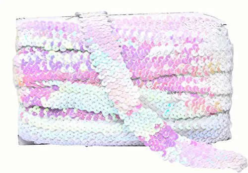 Mandala Crafts Elastic Sequin, Flat Glitter Stretch Bling Paillette Fabric Ribbon, Metallic Appliqu Trim Lace for Dress Embellish, Headband