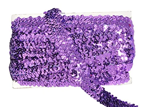 Mandala Crafts Elastic Sequin, Flat Glitter Stretch Bling Paillette Fabric Ribbon, Metallic Appliqu Trim Lace for Dress Embellish, Headband