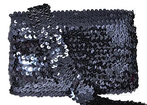 Mandala Crafts Elastic Sequin, Flat Glitter Stretch Bling Paillette Fabric Ribbon, Metallic Appliqu Trim Lace for Dress Embellish, Headband