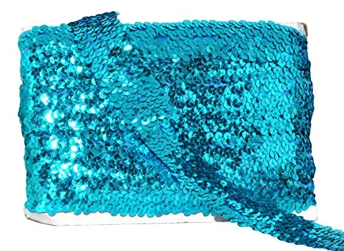 Mandala Crafts Elastic Sequin, Flat Glitter Stretch Bling Paillette Fabric Ribbon, Metallic Appliqu Trim Lace for Dress Embellish, Headband