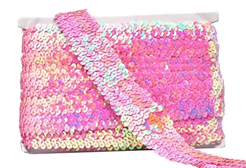 Mandala Crafts Elastic Sequin, Flat Glitter Stretch Bling Paillette Fabric Ribbon, Metallic Appliqu Trim Lace for Dress Embellish, Headband