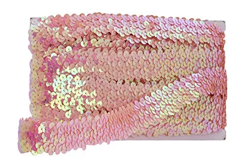 Mandala Crafts Elastic Sequin, Flat Glitter Stretch Bling Paillette Fabric Ribbon, Metallic Appliqu Trim Lace for Dress Embellish, Headband
