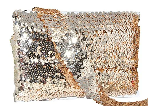 Mandala Crafts Elastic Sequin, Flat Glitter Stretch Bling Paillette Fabric Ribbon, Metallic Appliqu Trim Lace for Dress Embellish, Headband