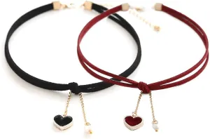 Maxforever Choker Set 2 PCS Choker Necklaces Velvet Choker Set Classic Gothic Chokers (Black/Claret Red)