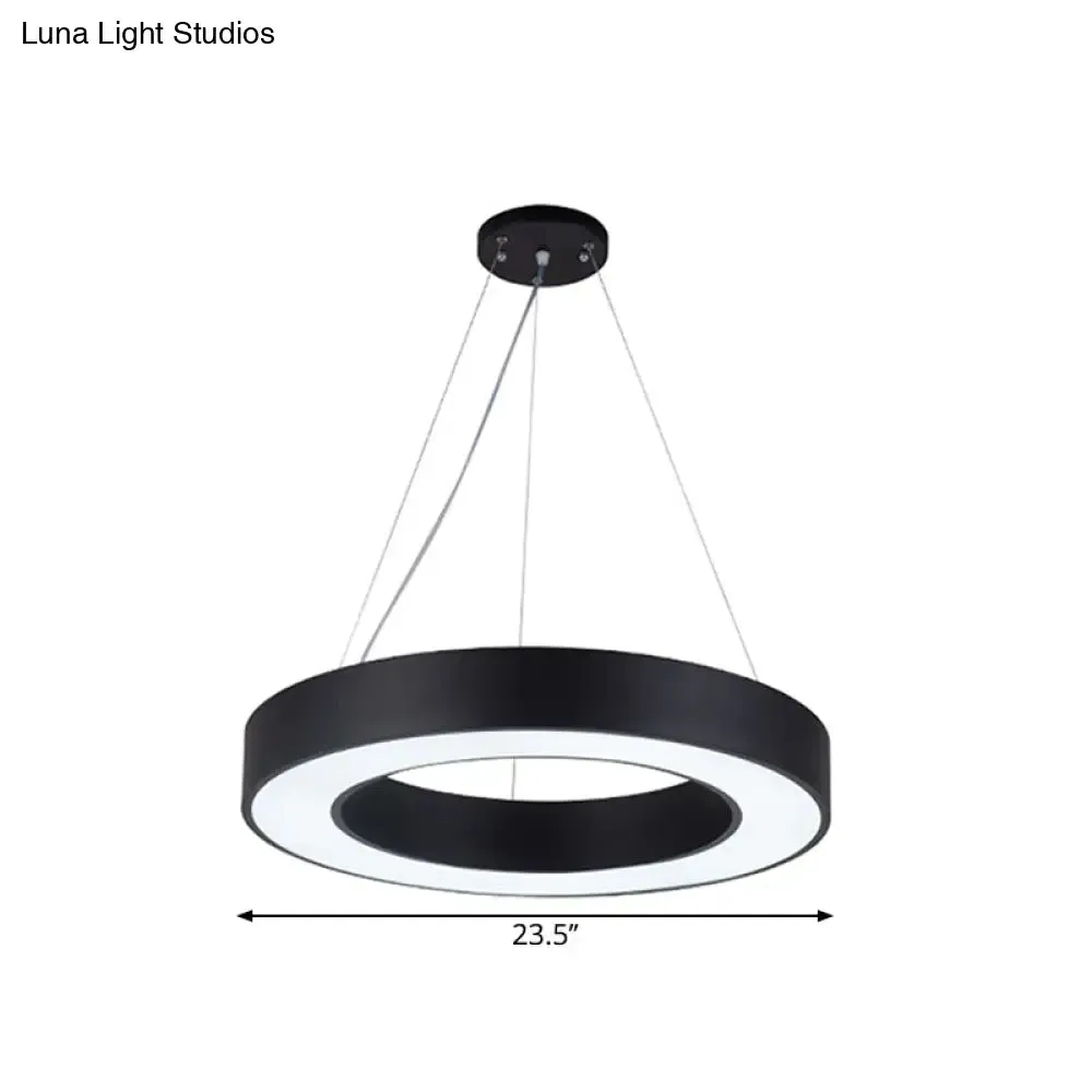 Minimalist Black Hoop Pendant Light with LED Acrylic Suspension - Available in 3 Sizes