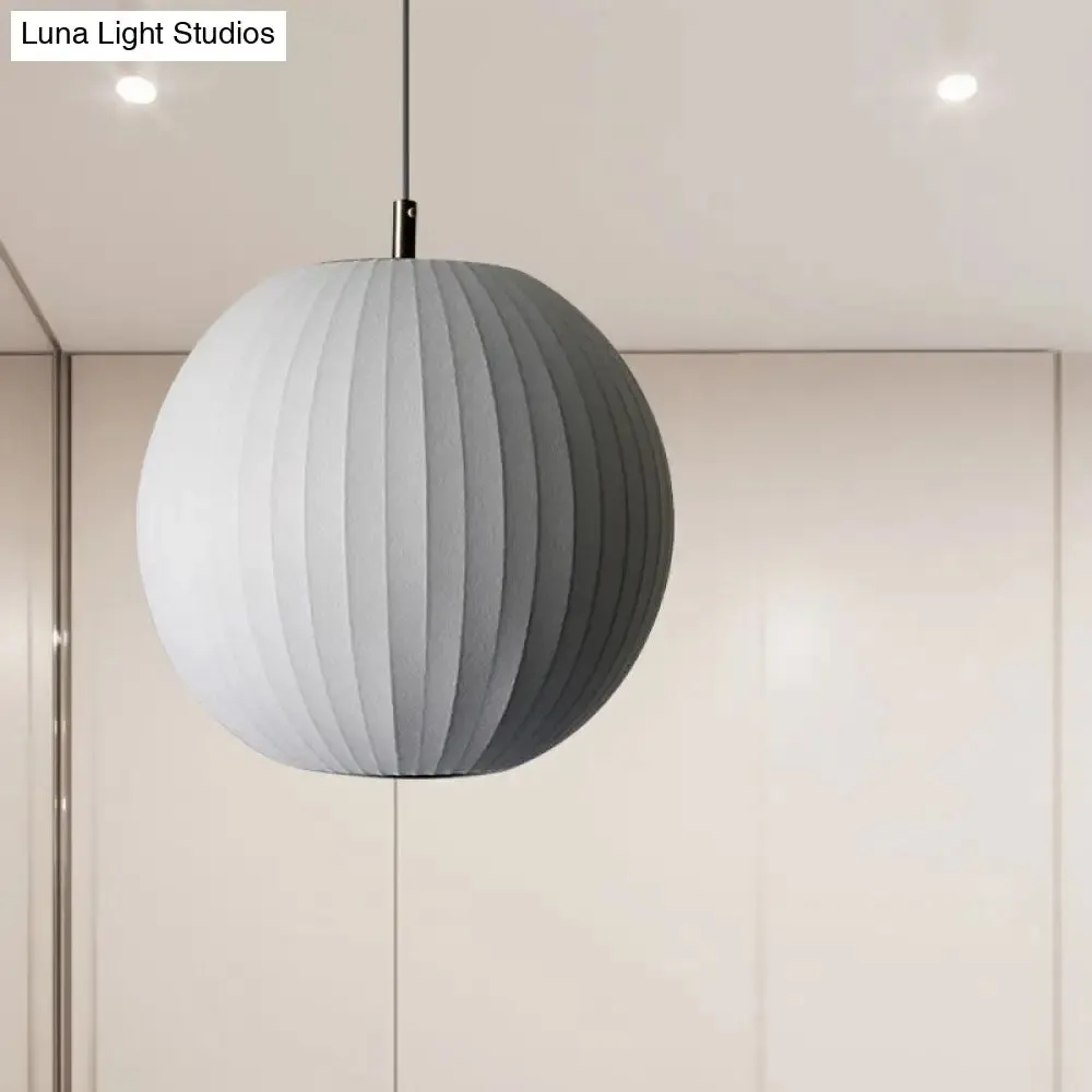 Minimalist White Sphere Pendant Light for Dining Room - 12"/16" Wide Fabric Fixture