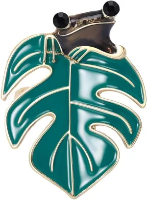 Monstera Leaf Brooch Pins for Women, Green Leaf Brooch Pin, Cute Frog Animal Brooch Lapel Pin, Bohemian Monstera Plant Leaf Brooches Pins for Women Hat Bag Suit Dress Accessories