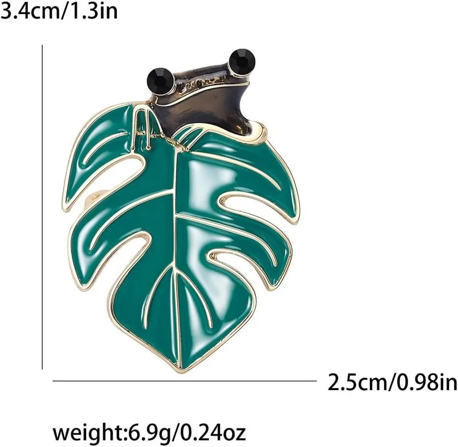 Monstera Leaf Brooch Pins for Women, Green Leaf Brooch Pin, Cute Frog Animal Brooch Lapel Pin, Bohemian Monstera Plant Leaf Brooches Pins for Women Hat Bag Suit Dress Accessories