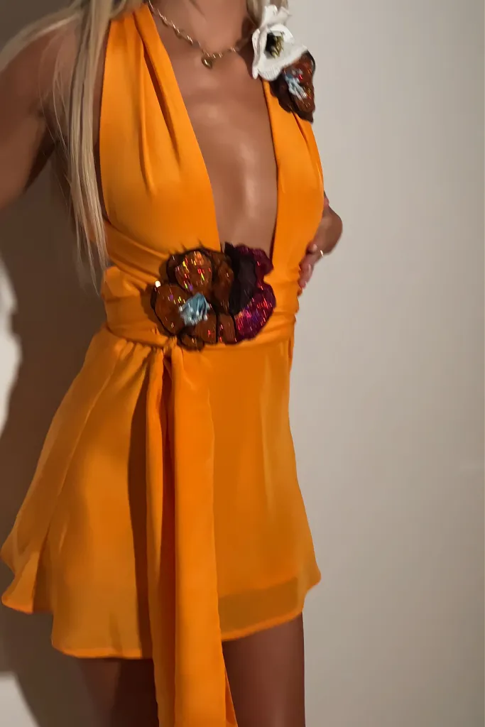 MULTIWAY NATALIA MINI DRESS - TANGERINE DREAM SILK