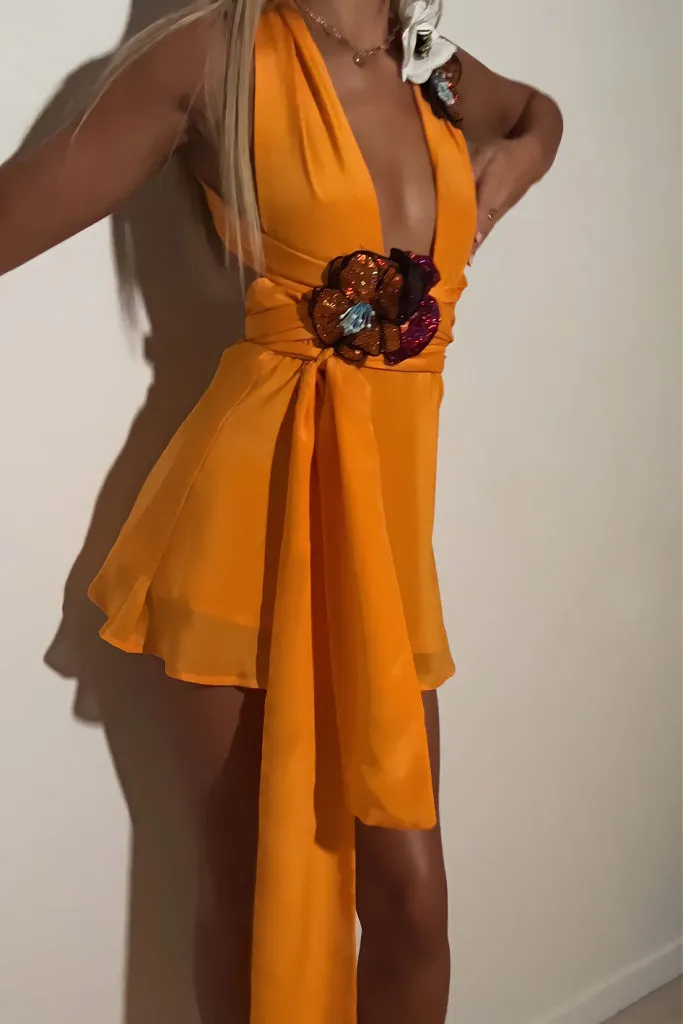 MULTIWAY NATALIA MINI DRESS - TANGERINE DREAM SILK