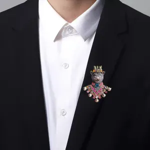Rhinestone Crown Bear Brooch Pin for Women Girls Men Colorful Crystal Antique Vintage Tiara Animal Pearl Brooches Corsage Scarf Clips Suit Badge Dress Coat Lapel Pins Birthday Party Banquet Jewelry