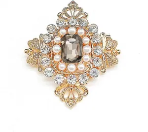 Vintage Rhinestone Brooch Pin for Women Girls Gold Tone Antique Gold Accessories Elegant Dress Baroque Rectangle Crystal Pearl Boho Victorian Brooches Lapel Pins Wedding Festival Ornament Jewelry Gift