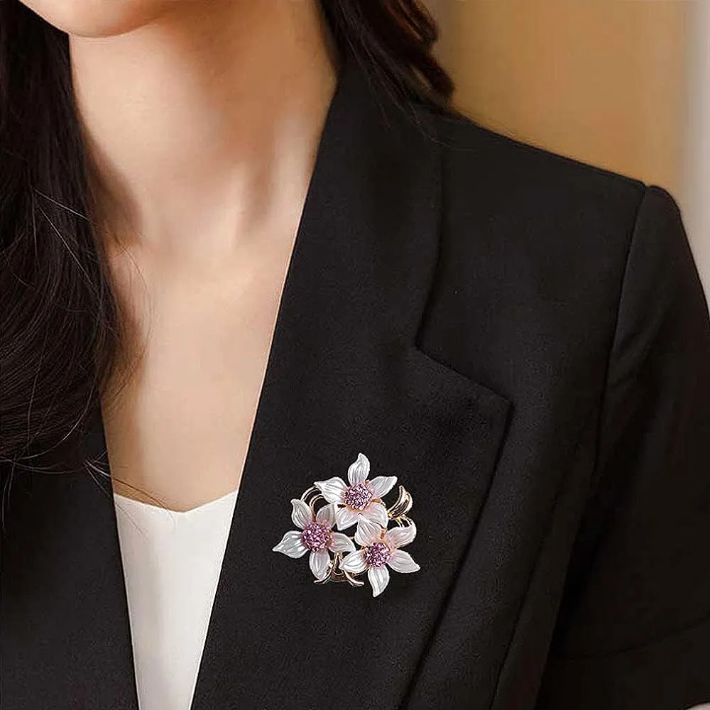 Women's Crystal Pearl Flower Brooches Elegant Enamel Rhinestone Floral Statement Brooch Pins Fashion Jewelry Accessories for Women Gift Gold