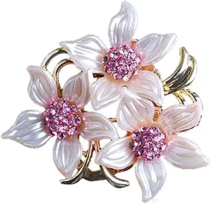 Women's Crystal Pearl Flower Brooches Elegant Enamel Rhinestone Floral Statement Brooch Pins Fashion Jewelry Accessories for Women Gift Gold