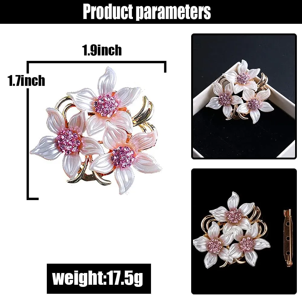 Women's Crystal Pearl Flower Brooches Elegant Enamel Rhinestone Floral Statement Brooch Pins Fashion Jewelry Accessories for Women Gift Gold