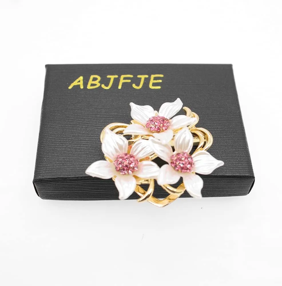 Women's Crystal Pearl Flower Brooches Elegant Enamel Rhinestone Floral Statement Brooch Pins Fashion Jewelry Accessories for Women Gift Gold