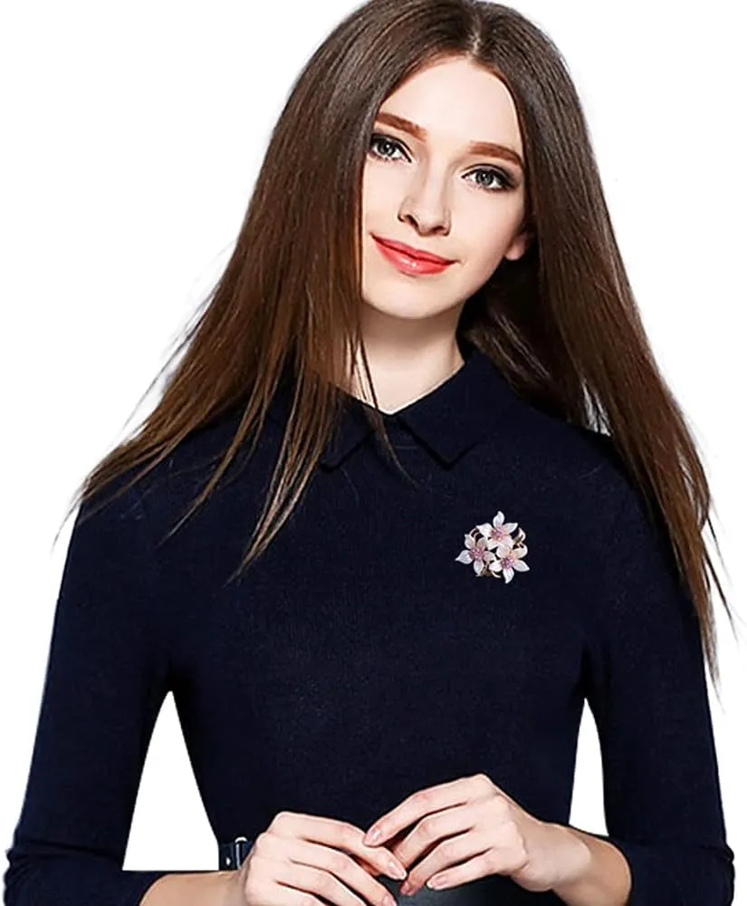 Women's Crystal Pearl Flower Brooches Elegant Enamel Rhinestone Floral Statement Brooch Pins Fashion Jewelry Accessories for Women Gift Gold