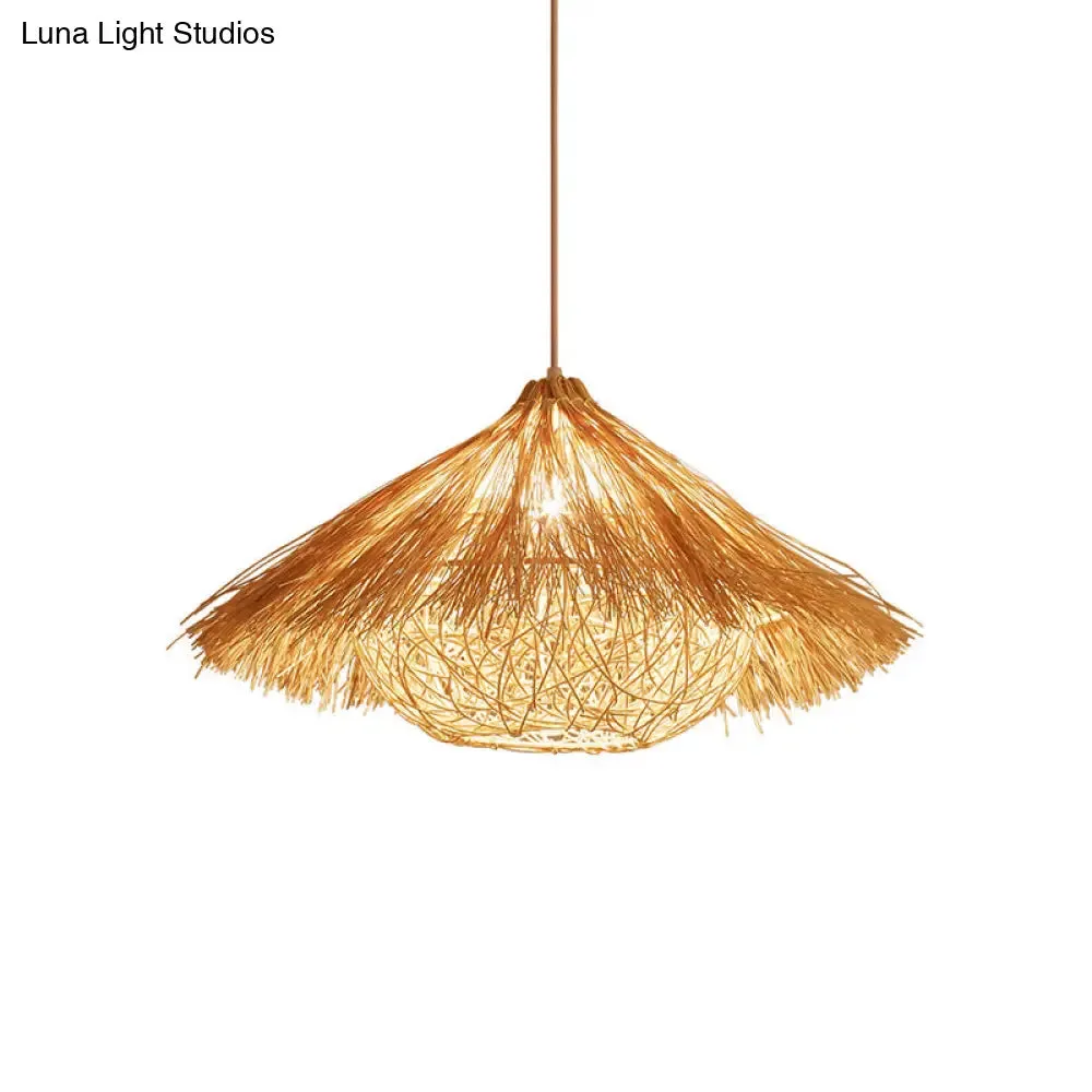 Wooden Minimalist Rattan Cone Pendant Ceiling Light - Restaurant use - 1 Head