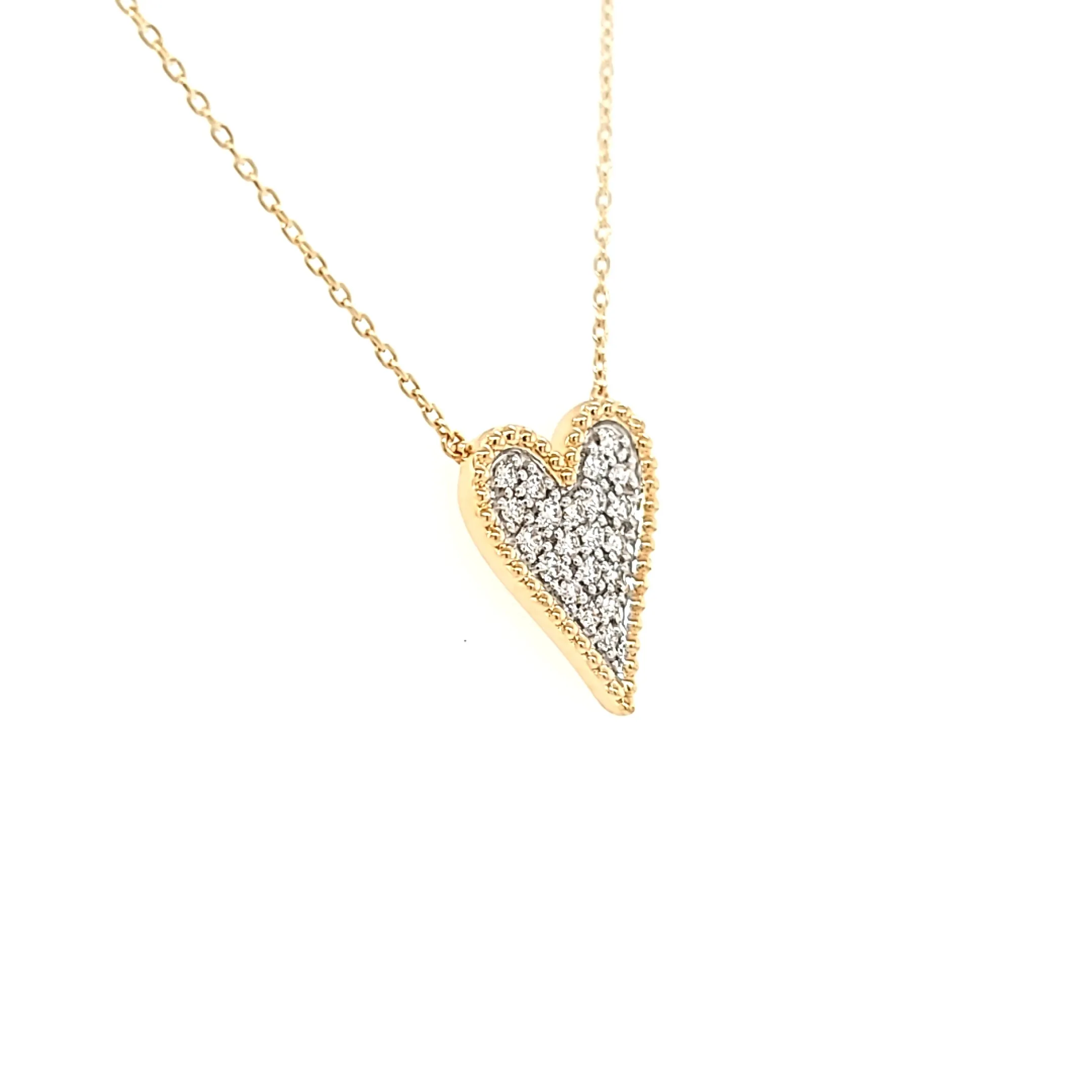 Yellow Gold Pave Diamond Heart Necklace (I7426)